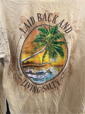 Salt Life Beige Long Sleeve Tee with Multicolor Tropical Graphic